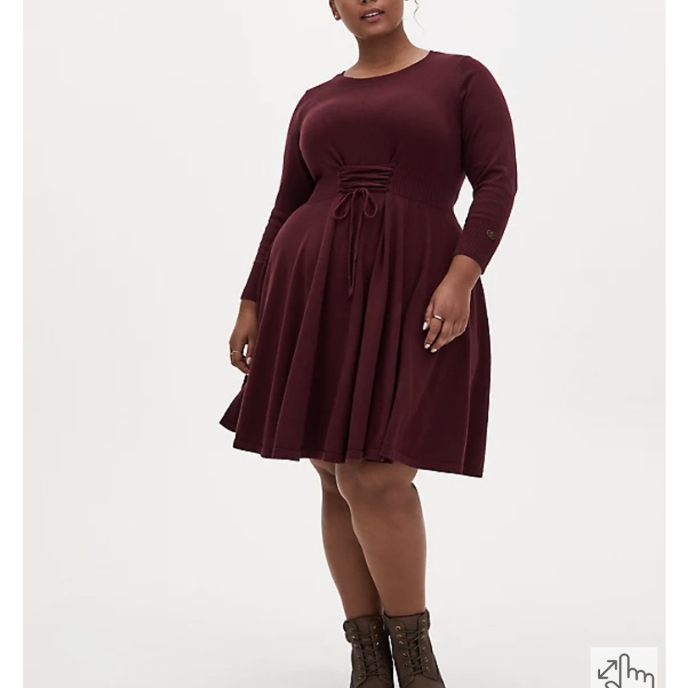 Torrid Outlander Lace Front Sweater Dress, Burgundy, Size 2